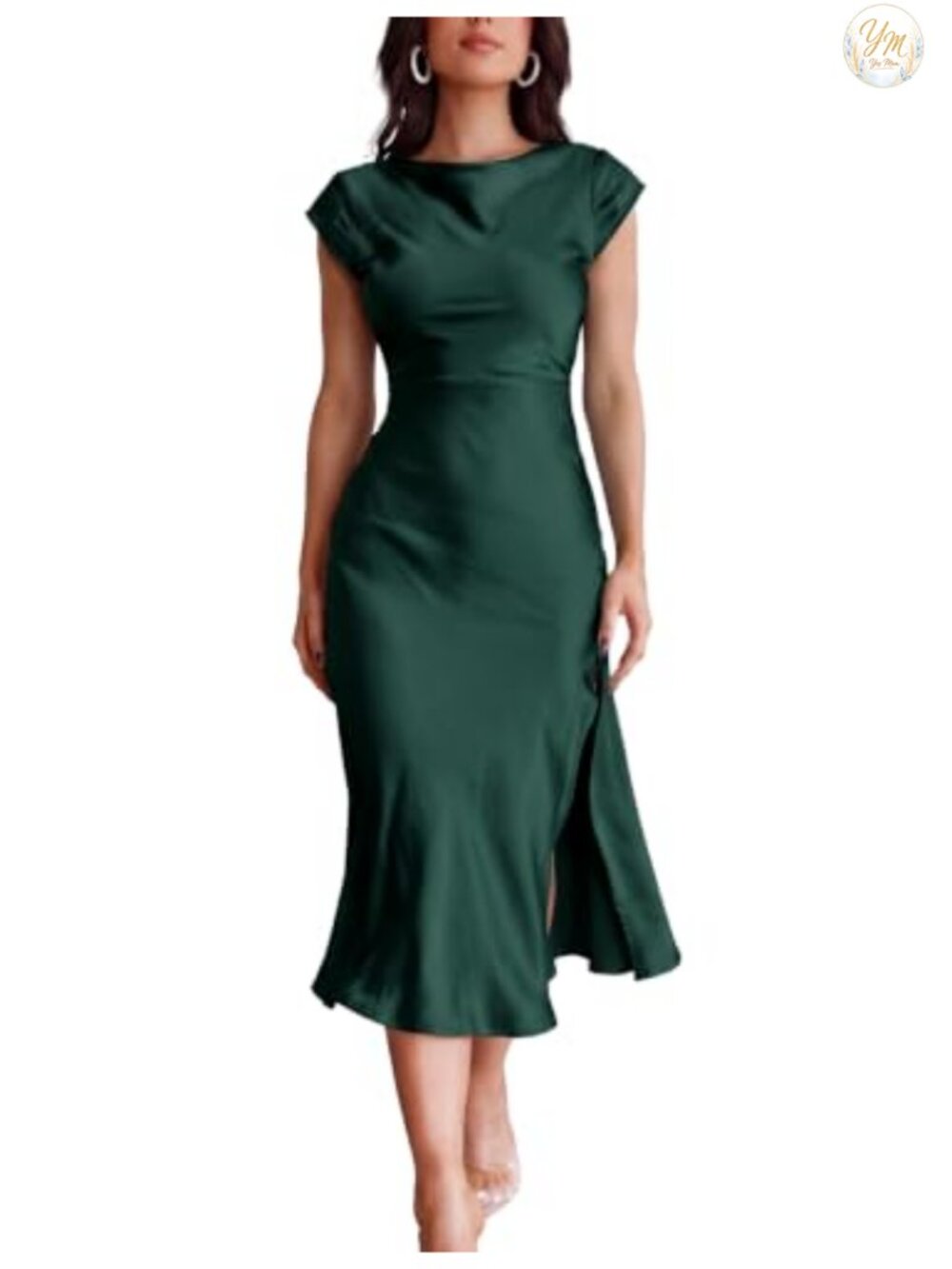 Women's Satin Formal Midi Dress Cap Sleeve Twist Back Cocktail Wedding Guest